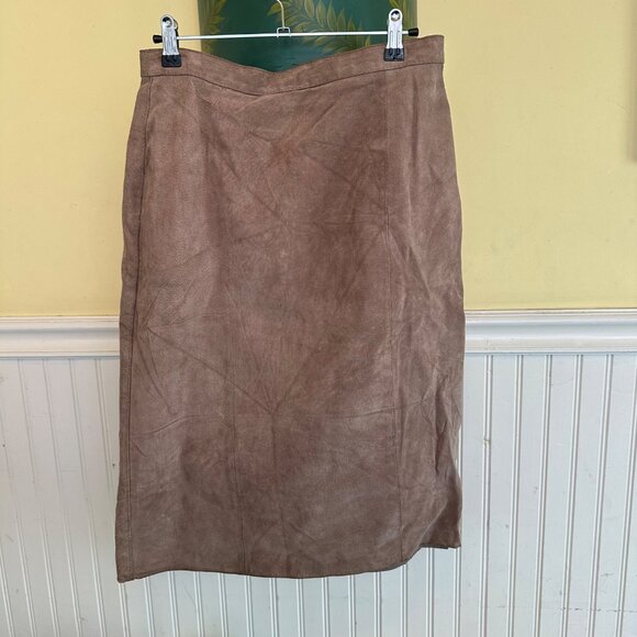 Brown Suede Knee-Length A-Line Skirt By Bagatelle Size 12 Made In Korea - Picture 1 of 7